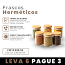 [Compre 6 e Pague 3] Frascos Herméticos de Vidro com Tampa de Bambu Vedada.